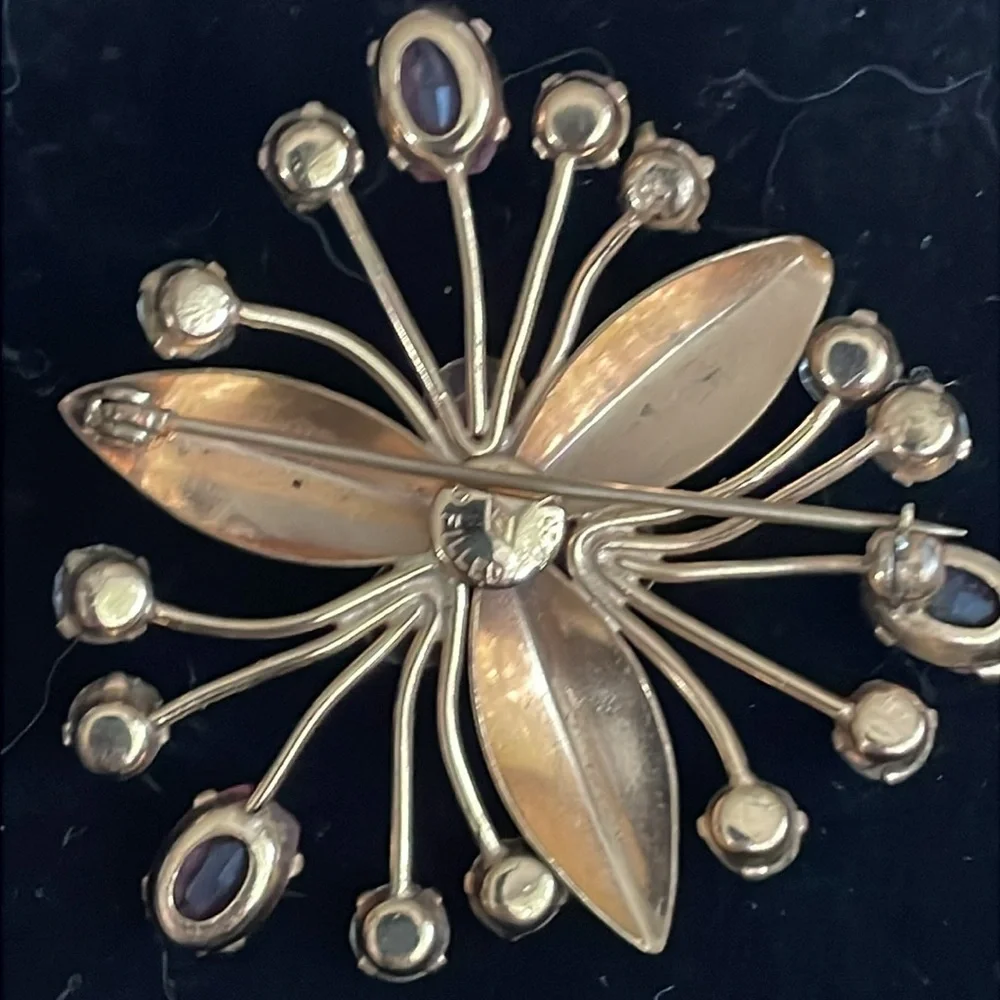 Vintage 10K filled  Gold and Pink rhinestone Floral Brooch